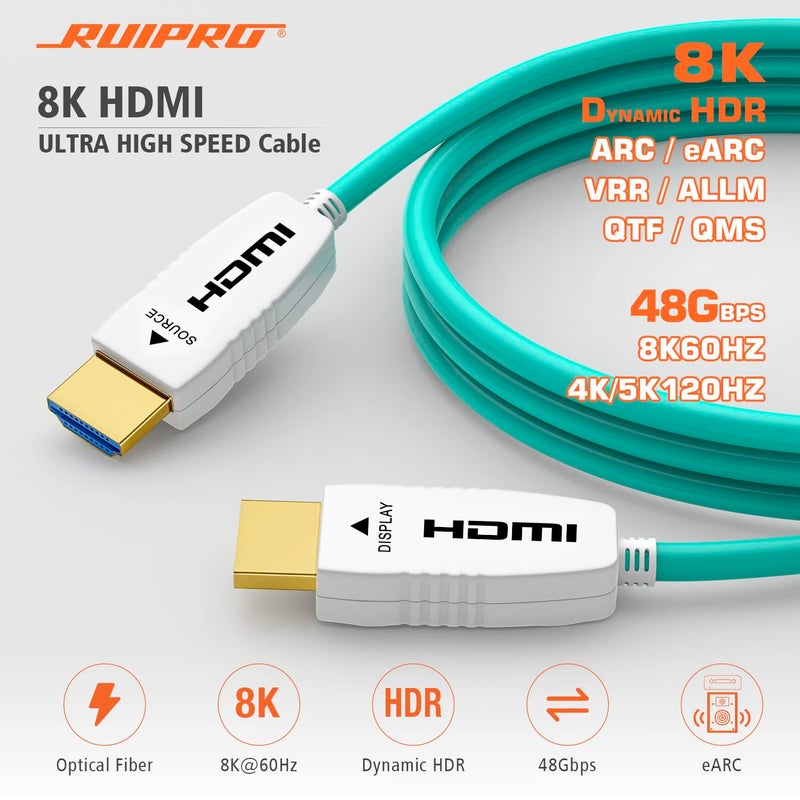RUIPRO 8K Fiber Optic HDMI Cable 40 Feet 48Gbps 8K60Hz 4K120Hz Dynamic HDR eARC HDCP2.2/2.3 for RTX4080/4090/3080/3090, Xbox S/X, PS5/4, AVR, Projector, LG/Samsung/Sony TV - Image 2